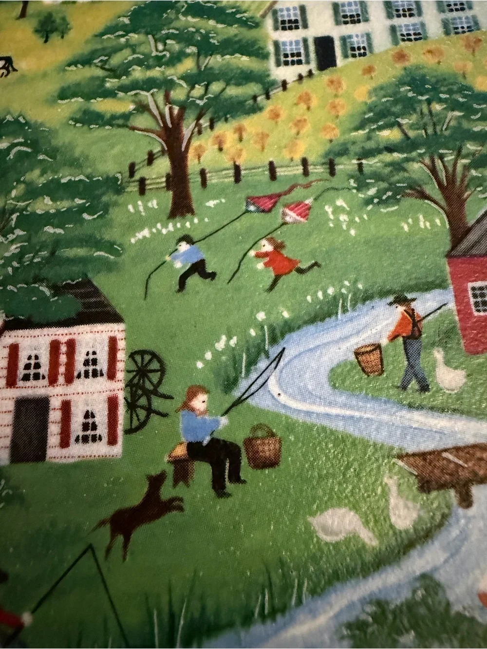 Framed Folk Art Country Scene trivet/wall artin Wood Frame - Multicolori